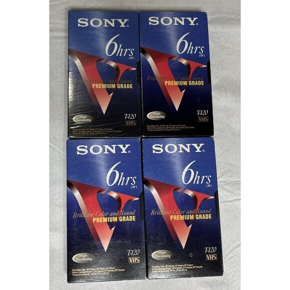 Sony T120 VHS Premium Grade VHS Video Tapes T-120 Six Hours Each Lot Of 4 New - Picture 1 of 3